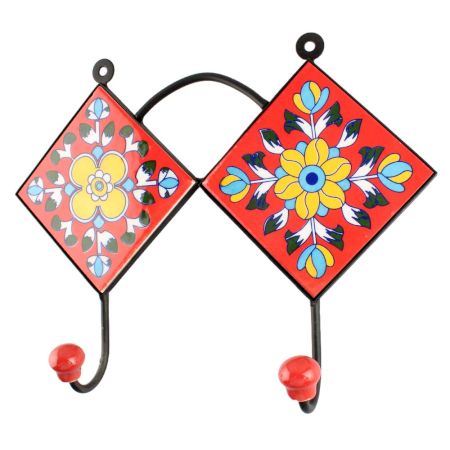 Yellow Floral Ceramic Tile Wall Hook 